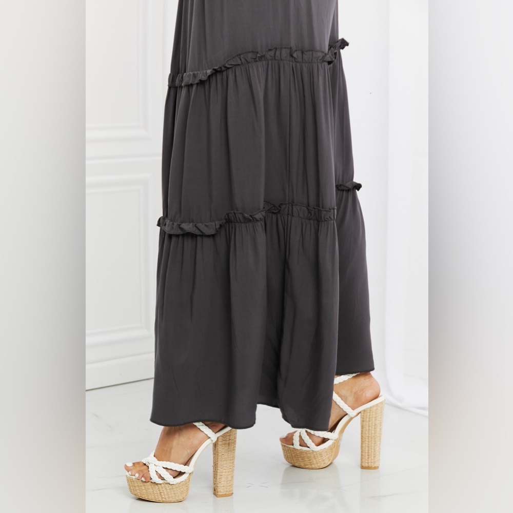 NEW ZENANA Summer Days Ruffled Boho Maxi Skirt in Ash Gray - Picture 4 of 6